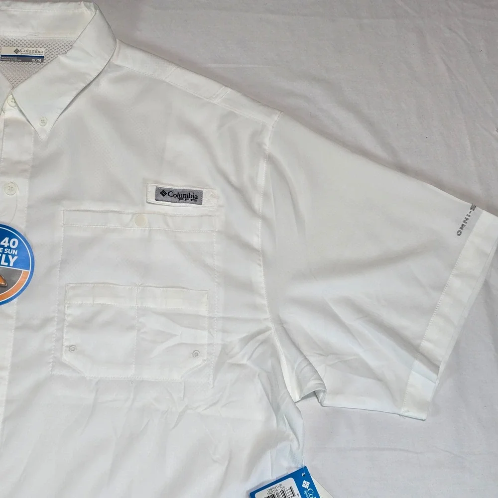 Columbia PFG Tamiami II Fishing Shirt Mens XL White Short Sleeve UPF 40 FM7266‎